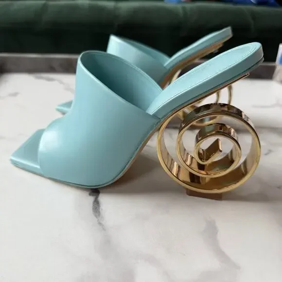 Cult Gaia Ira Light Blue Sculptural Spiral Heel Sandals Size 36.5 - Picture 5 of 10